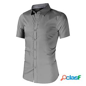 Mens T shirt Plaid Solid Color Turndown Button Down Collar