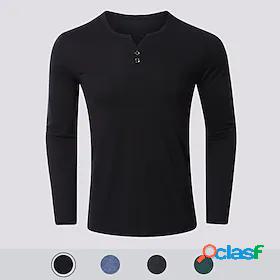 Mens T shirt Shirt Solid Color V Neck Button Down Collar