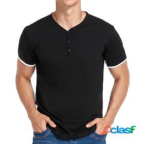 Mens T shirt Tee Solid Color Color Block Button Down Collar