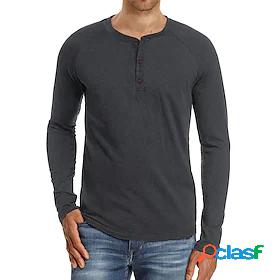 Mens T shirt Tee Solid Color Round Neck Casual Daily Long