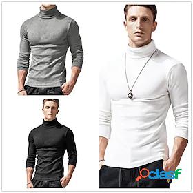 Mens T shirt Tee Solid Color Turtleneck Casual Daily Long