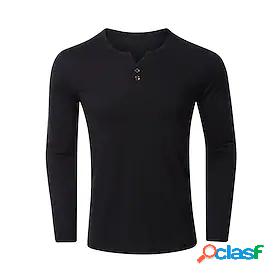 Mens T shirt Tee Solid Color V Neck Casual Daily Long Sleeve