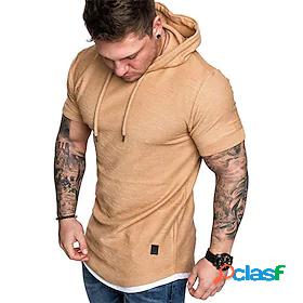 Mens T shirt Tee Solid Color non-printing Hooded Daily Short