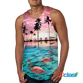 Mens Tank Top Vest Undershirt Flamingo 3D Print Crew Neck