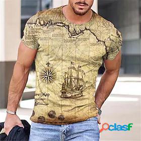Mens Tee T shirt Tee Map Graphic Prints 3D Print Round Neck