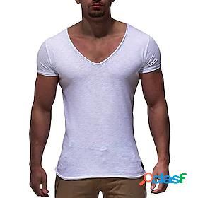 Mens Tee T shirt Tee Solid Color Round Neck V Neck Fitness