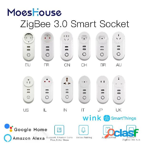 MoesHouse ZigBee3.0 Smart Socket Plug with 2 USB Interface