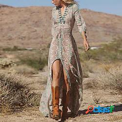 Per donna Abito boho Vestito maxi Blu chiaro Manica lunga
