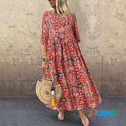 Per donna Abito linea A Vestito maxi Rosso Mezza manica