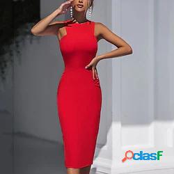 Per donna Tubino Abito midi Rosa Nero Rosso Senza maniche