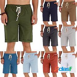 Per uomo Pantaloncini A cordoncino Tasche Lino Tinta unica