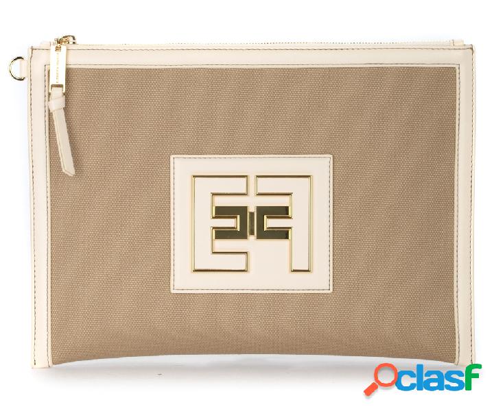 Pochette Elisabetta Franchi in canvas beige