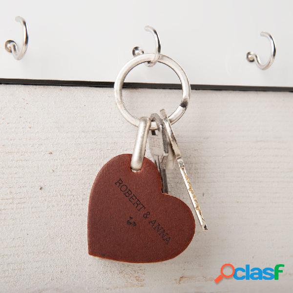 Portachiavi in Pelle Personalizzato - Cuore - Marrone