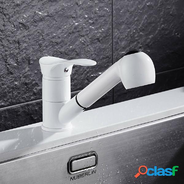 Pull Out Kitchen Faucet White Water-Saving Polished Basin