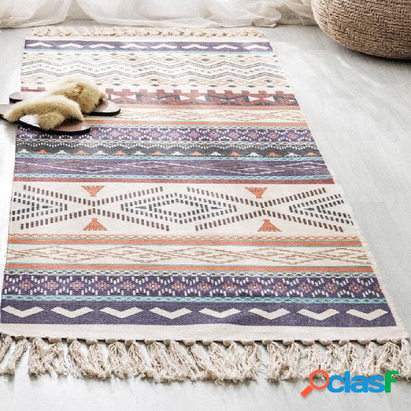 Retro Bohemian Hand Tassel Woven Cotton Linen Carpet Bedside