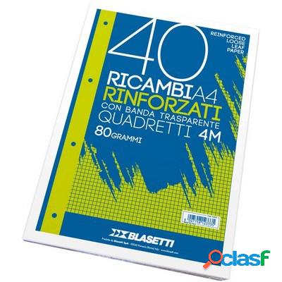 Ricambi rinforzati Blasetti A4 quadretti 4 mm conf. 40 pz.