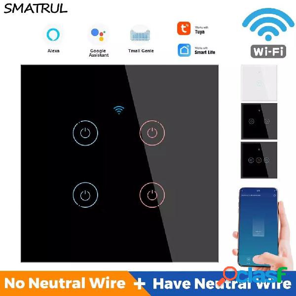 SMATRUL 1/2/3/4 Gang Tuya Smart Life Touch WiFi Wall Switch