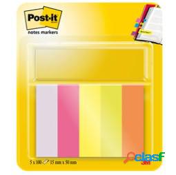 Segnapagina Post it in carta - 15x50 mm - 5 colori Neon -