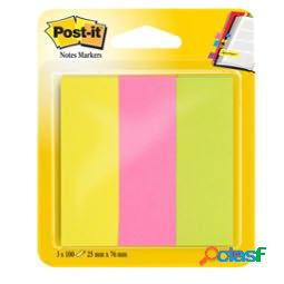 Segnapagina Post it in carta - 25x76 mm - 3 colori Neon -