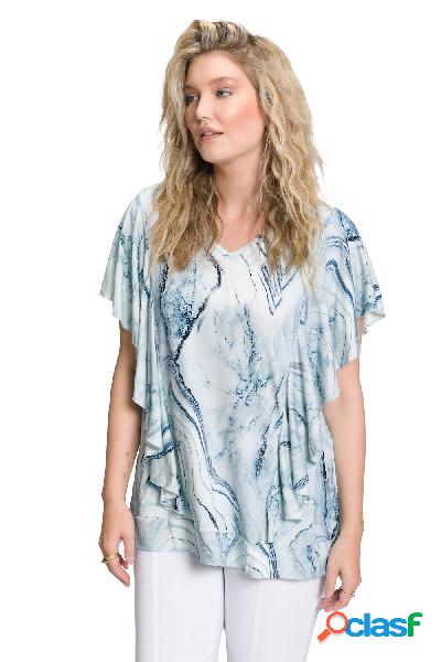 T-shirt con stampa a effetto marmo, ruche, scollatura a V e