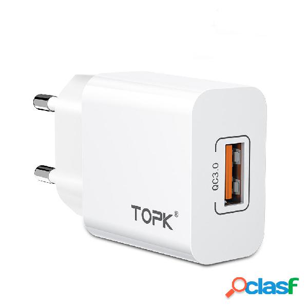 TOPK 18W QC3.0 Fast Charging USB Charger Adapter For iPhone