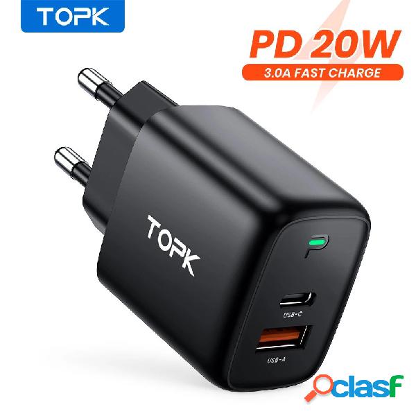 TOPK B15-B2 2-Port 20W USB PD Charger 20W USB-C PD3.0 18W