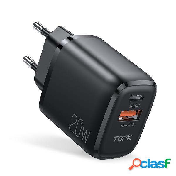 TOPK B210P 2 Ports QC3.0+PD 20W Fast Charging Charger for