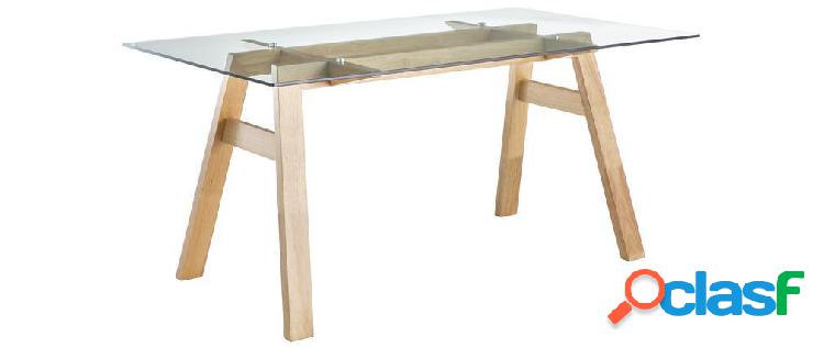 Tavolo da pranzo di design in vetro trasparente e legno L160