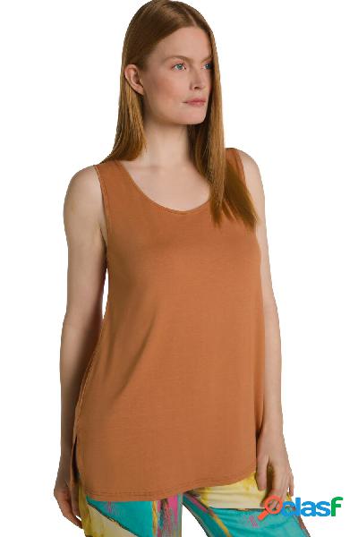 Top smanicato di crêpe elasticizzato con spalline larghe e