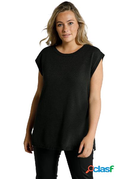 Top smanicato di maglia fine con scollo a girocollo e orlo a