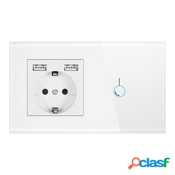 Touch Sensor Switch with Socket with USB Crystal Glass Panel