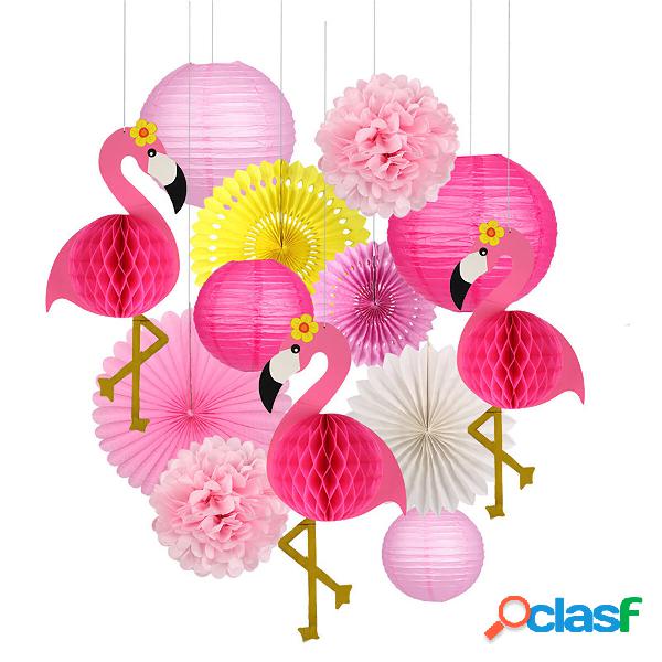 Tropical Pink Flamingo Decoration Set Pom Poms Paper Flowers
