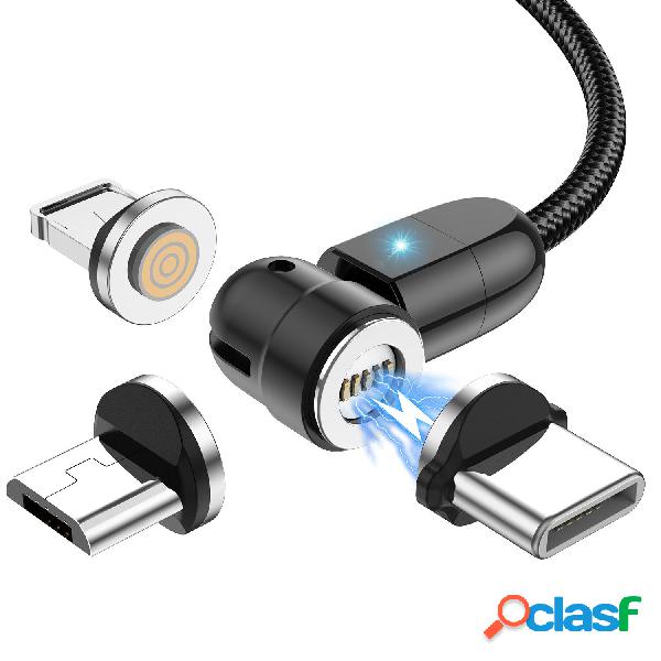 USLION 3 In 1 3A USB to USB-C/Micro USB Cable Magnetic 540°