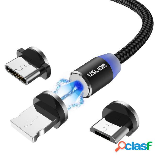 USLION 3 in 1 Magnetic LED Micro USB Type-C Braided Fast