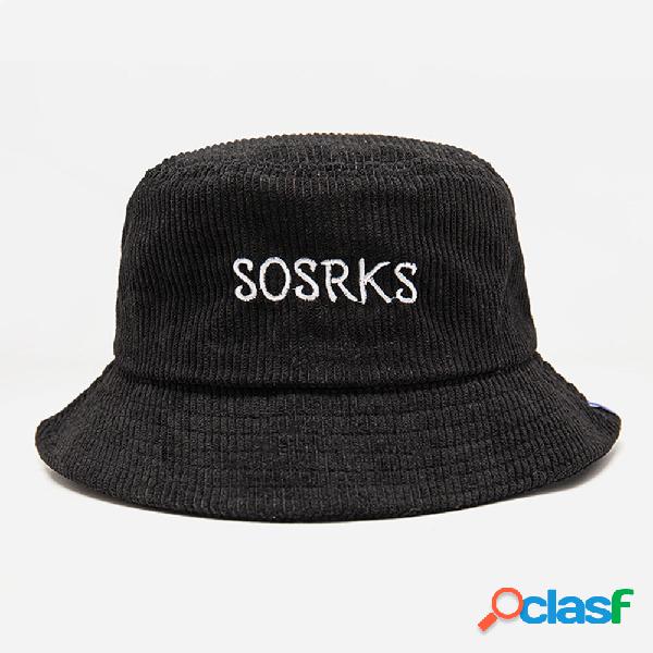 Unisex Bucket Hat Corduroy Letter Embroidered Contrast Color