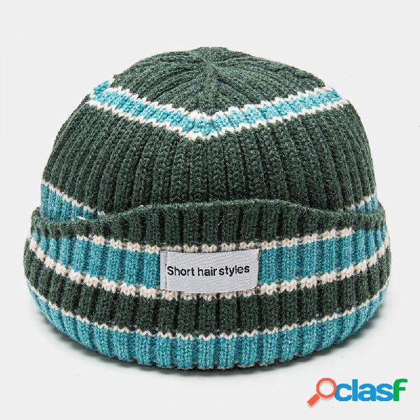 Unisex Knitted Hat Color Contrast Striped Letter Pattern