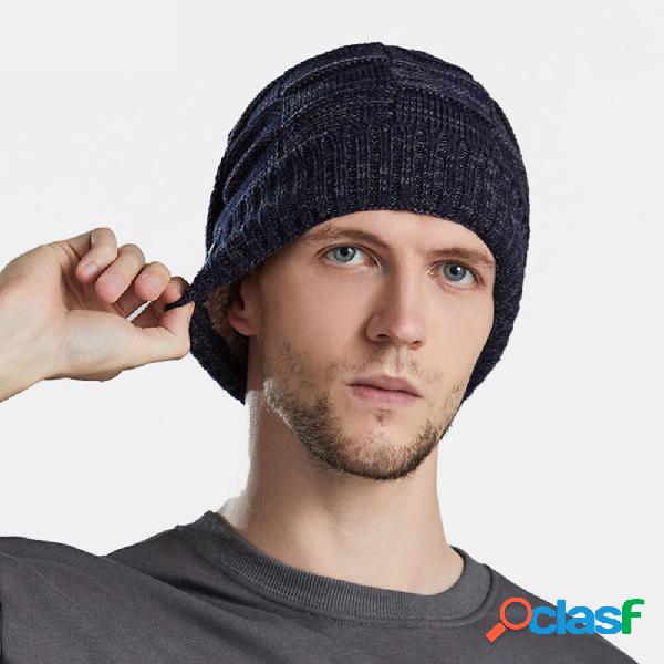 Unisex Knitted Hats Mixed Color Plus Velvet Thickened Button