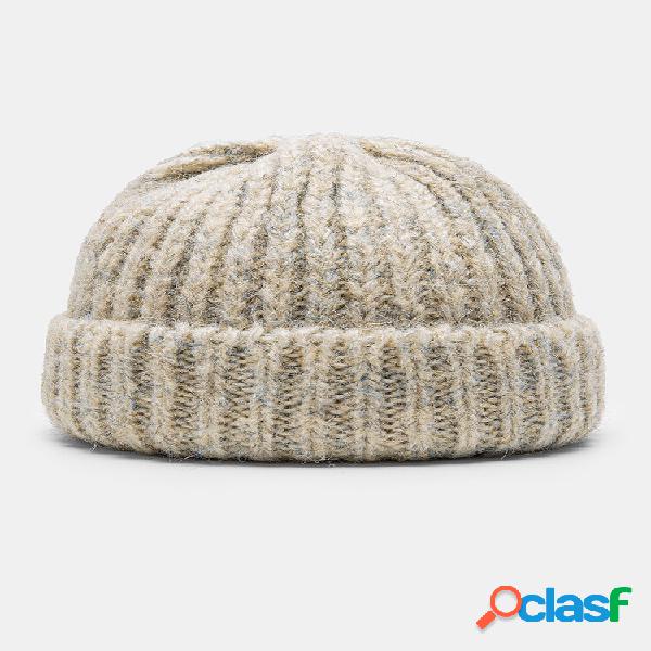 Unisex Mixed Color Knitted Solid Curled Dome All-match