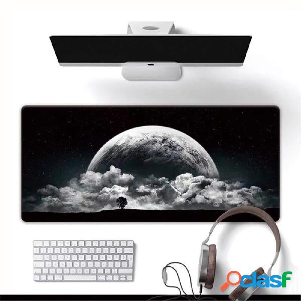 White Moon Stars Space Pattern Mouse Pad Black and White