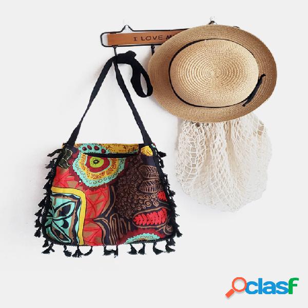 Women Dacron Bohemian Ethnic Pattern Tassel Design Crossbody