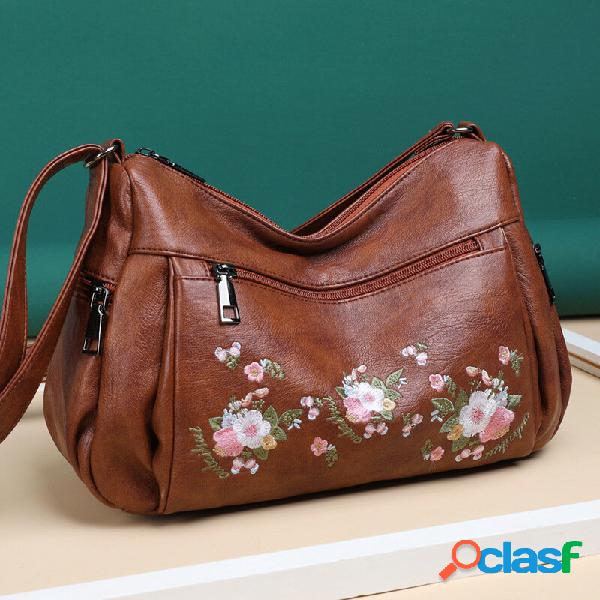 Women Ethnic Flower Embroidered Large Capacoty Crossbody Bag