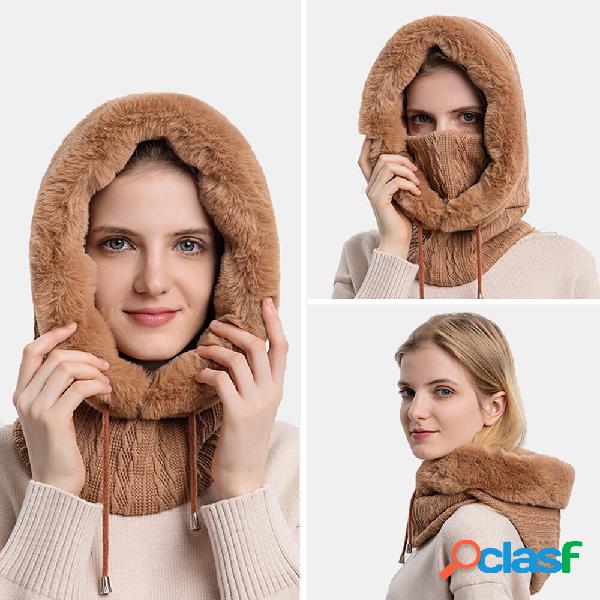 Women Outdoor Riding Hood Plush Warm Neck Protection Ear
