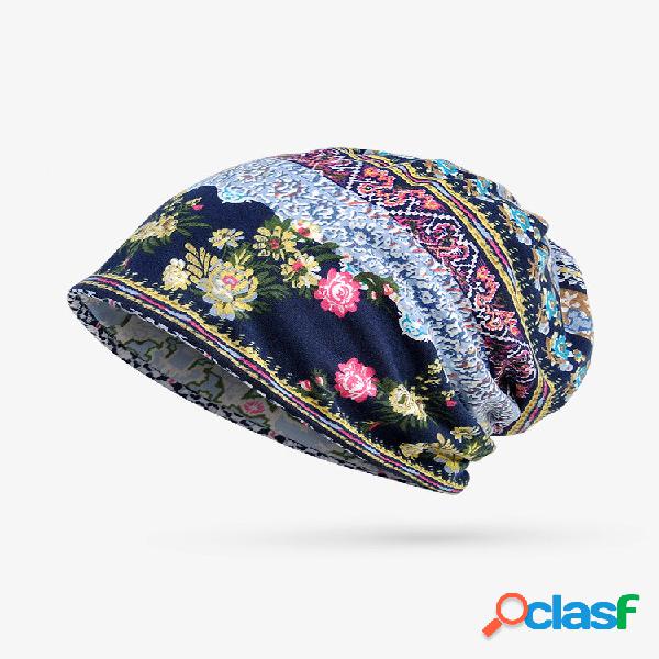 Women Useful Cotton Print Stripe Beanie Hat Outdoor