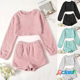 Womens 1 set Pajamas Sets Plush Simple Fashion Pure Color