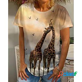 Womens 3D Printed Painting T shirt Graphic 3D Giraffe Print