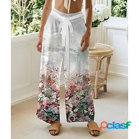 Womens Basic Chino Elastic Drawstring Design Print Pants