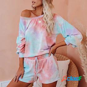 Womens Basic Streetwear Tie Dye Daily Two Piece Set Crew