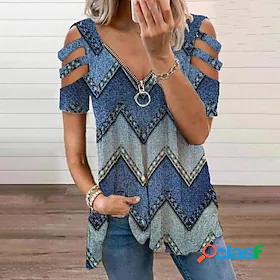 Womens Blouse Eyelet top Color Gradient Color Block Abstract