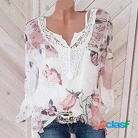 Womens Blouse Shirt Floral Graphic Round Neck V Neck Lace