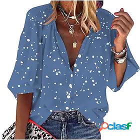 Womens Blouse Shirt Floral Polka Dot Flower V Neck Tops